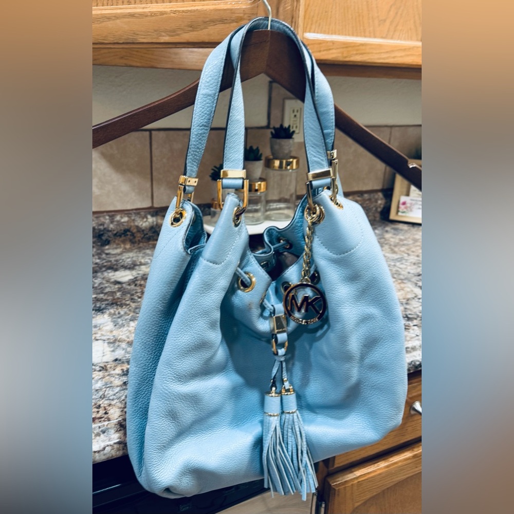 Michael Kors Blue Shoulder Bag with Gold-Tone Accents